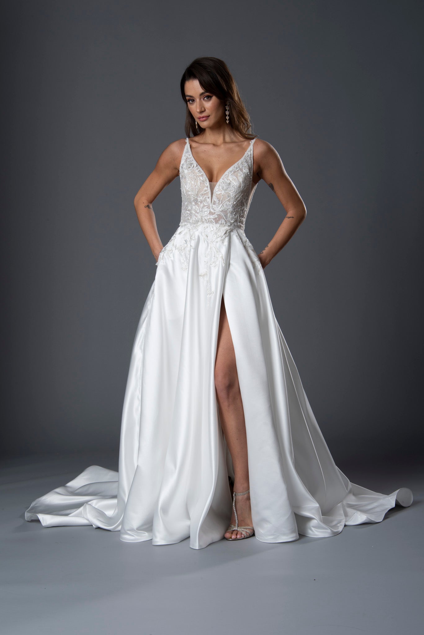 Wedding Dresses Bridal Long A Line Slit Wedding Dress Off White