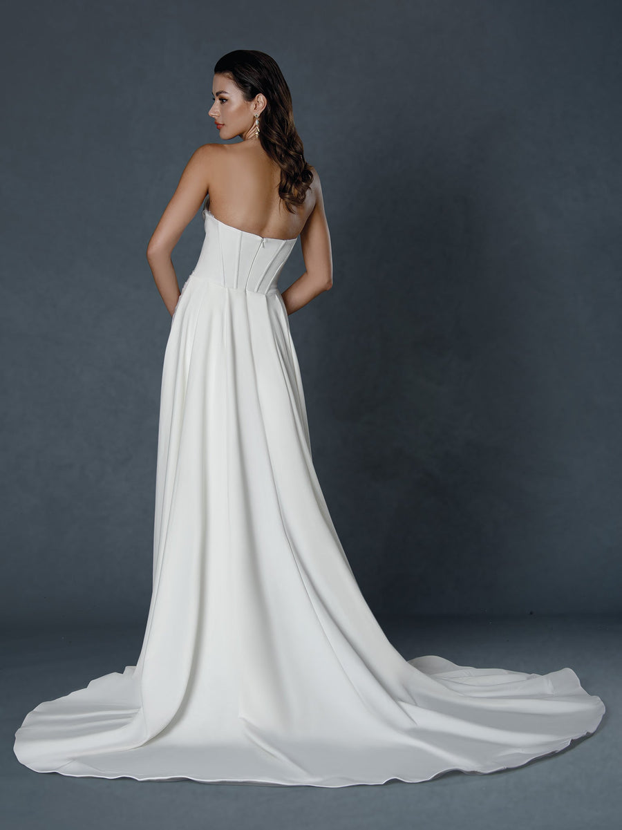 Wedding Dresses Long Simple Pleated Wedding Dress Off White
