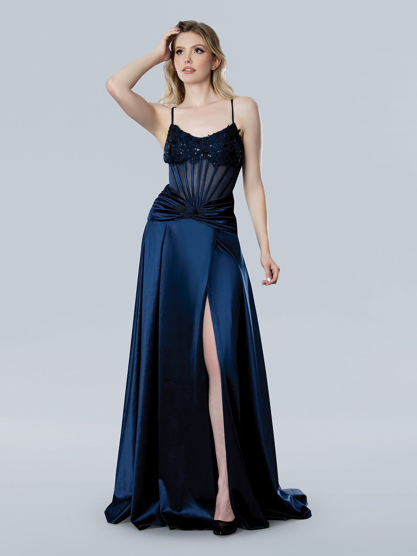 Prom Dresses Long Evening Ruched Slit Formal Prom Dress Navy