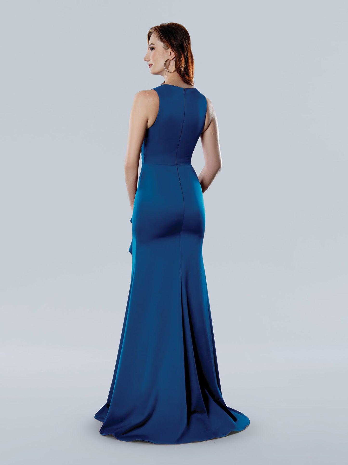 Formal Dresses Pleated Long Ruffle Slit Formal Evening Dress Royal Blue
