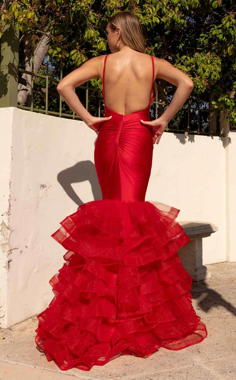 Prom Dresses Mermaid Long Formal Ruffle Prom Dress Red