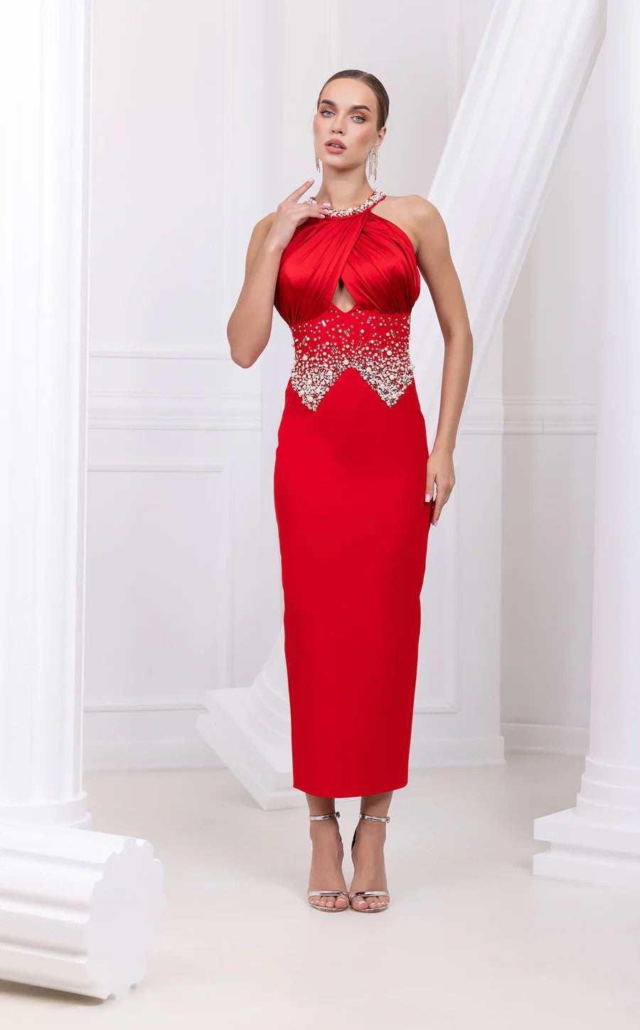 Prom Dresses Long Formal Fitted Beaded Prom Dress Red