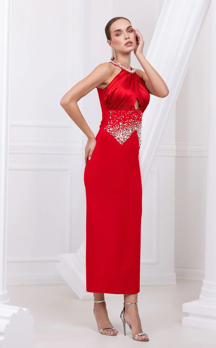 Prom Dresses Long Formal Fitted Beaded Prom Dress Red