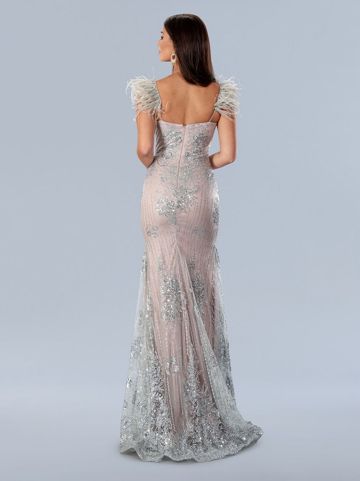 Prom Dresses Formal Long Sequin Prom Feather Dress Blush