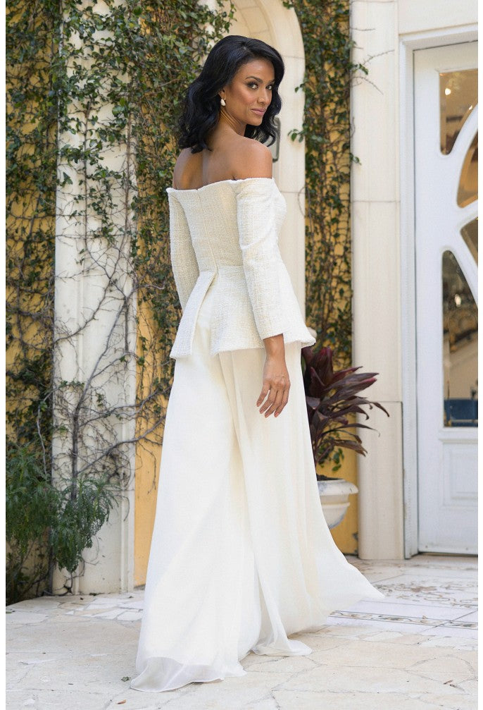 Pant Suit Long Metalic Lace Pant Suit Ivory