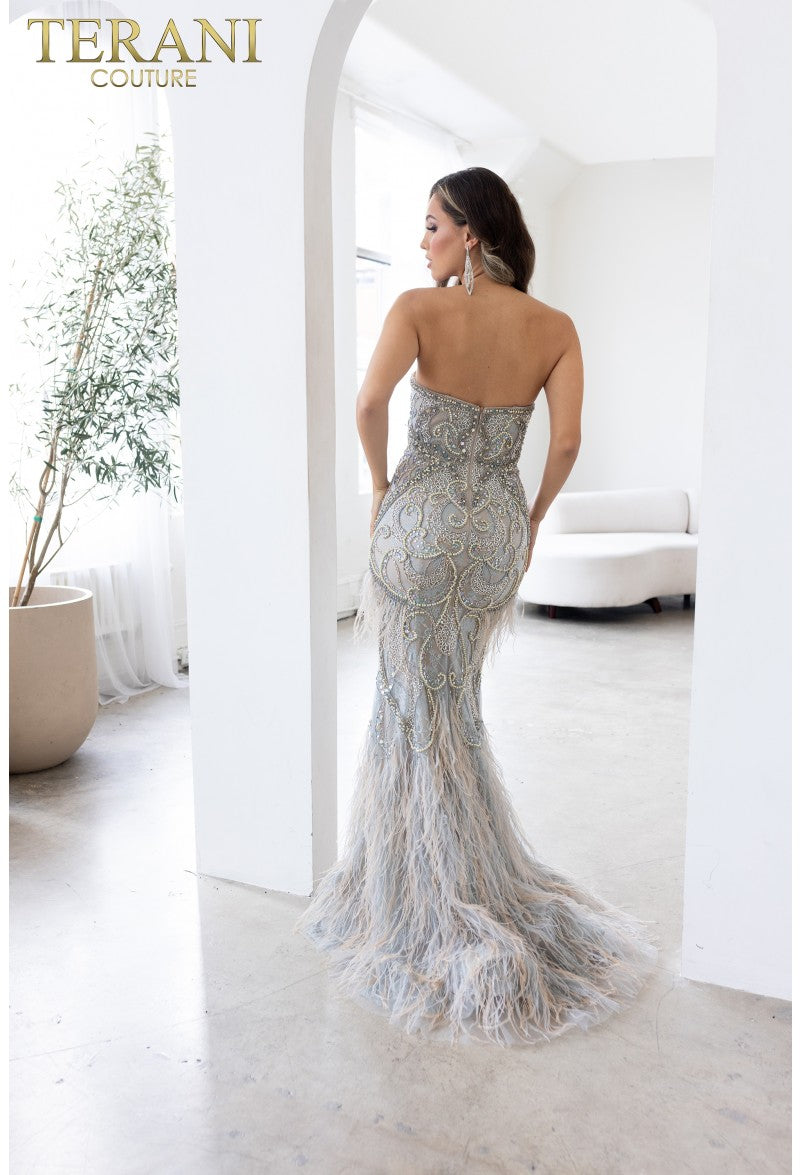 Prom Dresses Evening Long Slit Formal Prom Dress Blush Silver