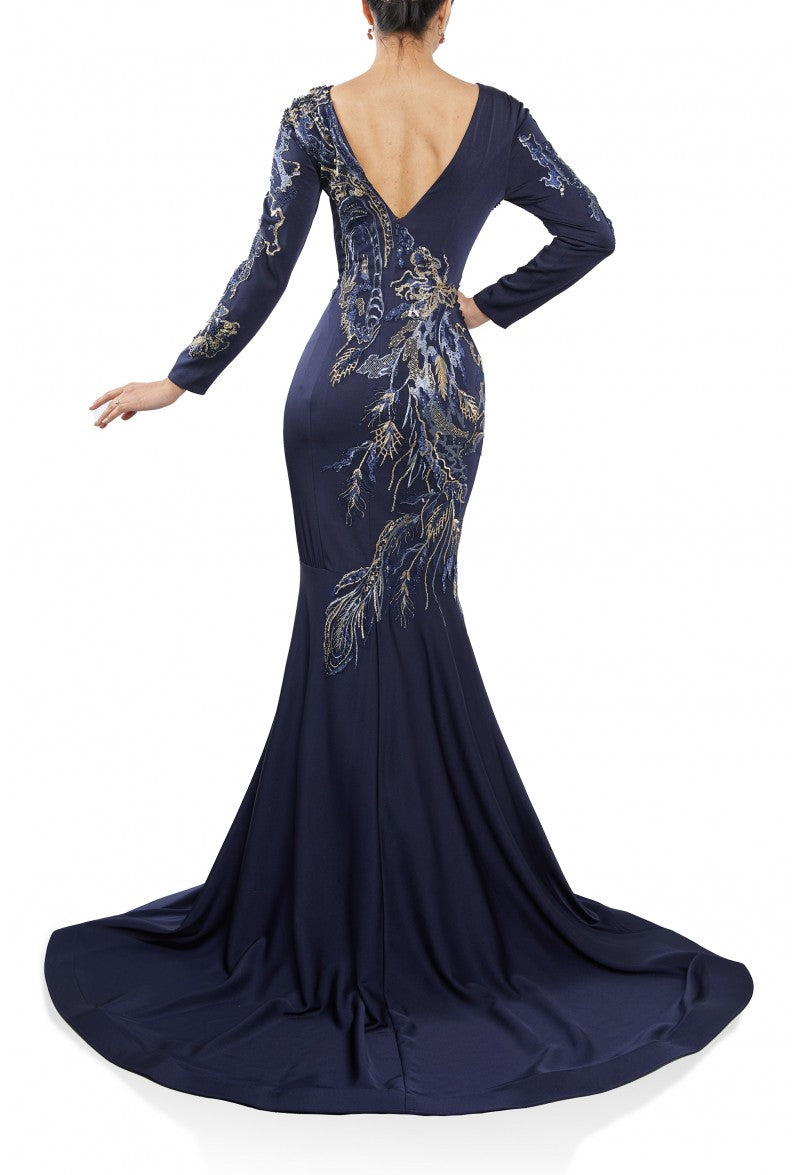 Formal Dresses Long Formal Long Sleeve Mermaid Dress Navy
