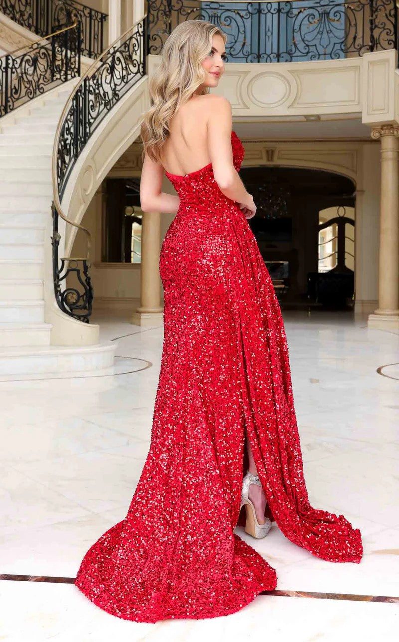 Prom Dresses Prom Velvet Sequin Formal Dress Red