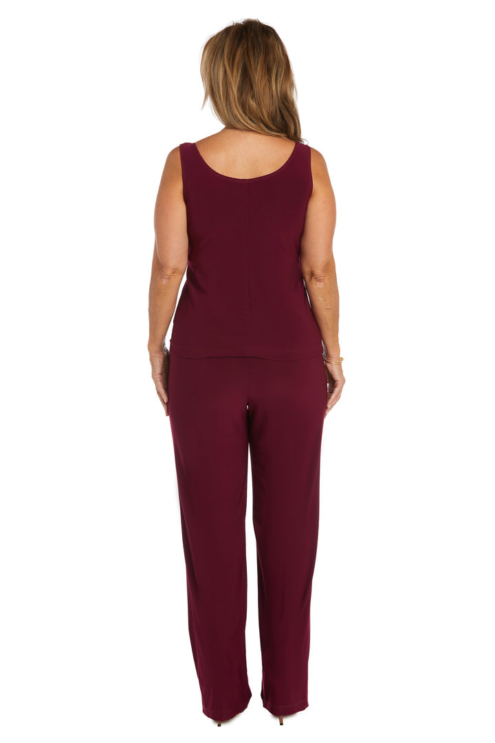 Pant Suit Three Piece Sequin Jacket Pant Set Merlot