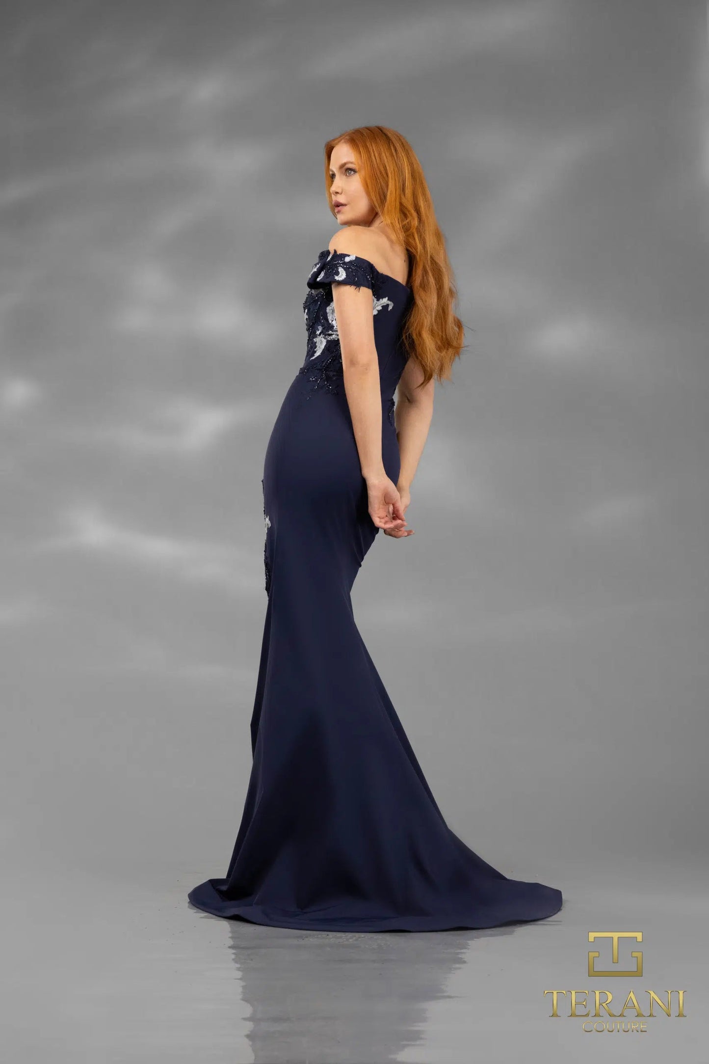 Formal Dresses Long Ruffle Formal Fitted Evening Dress Navy Grey
