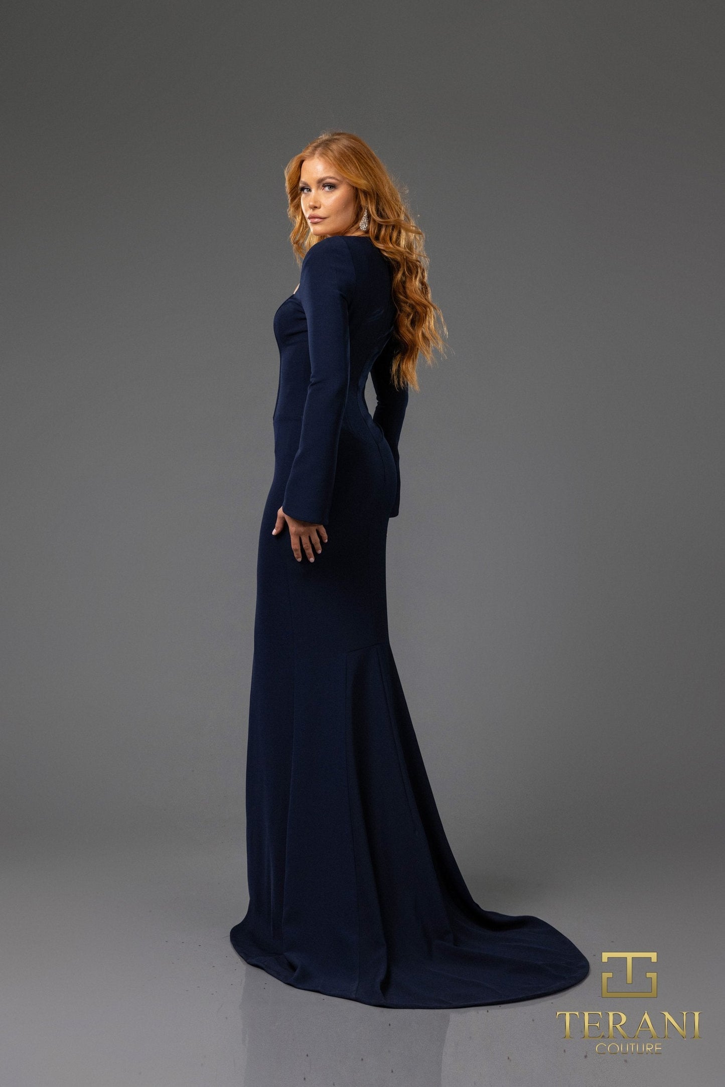Formal Dresses Fitted Long Sleeve Formal Evening Dress Navy