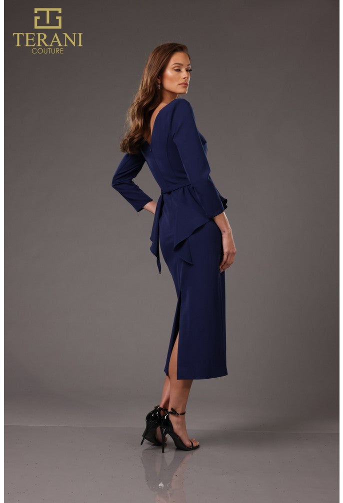 Cocktail Dresses Formal Tea Length Long Sleeve Cocktail Dress Navy