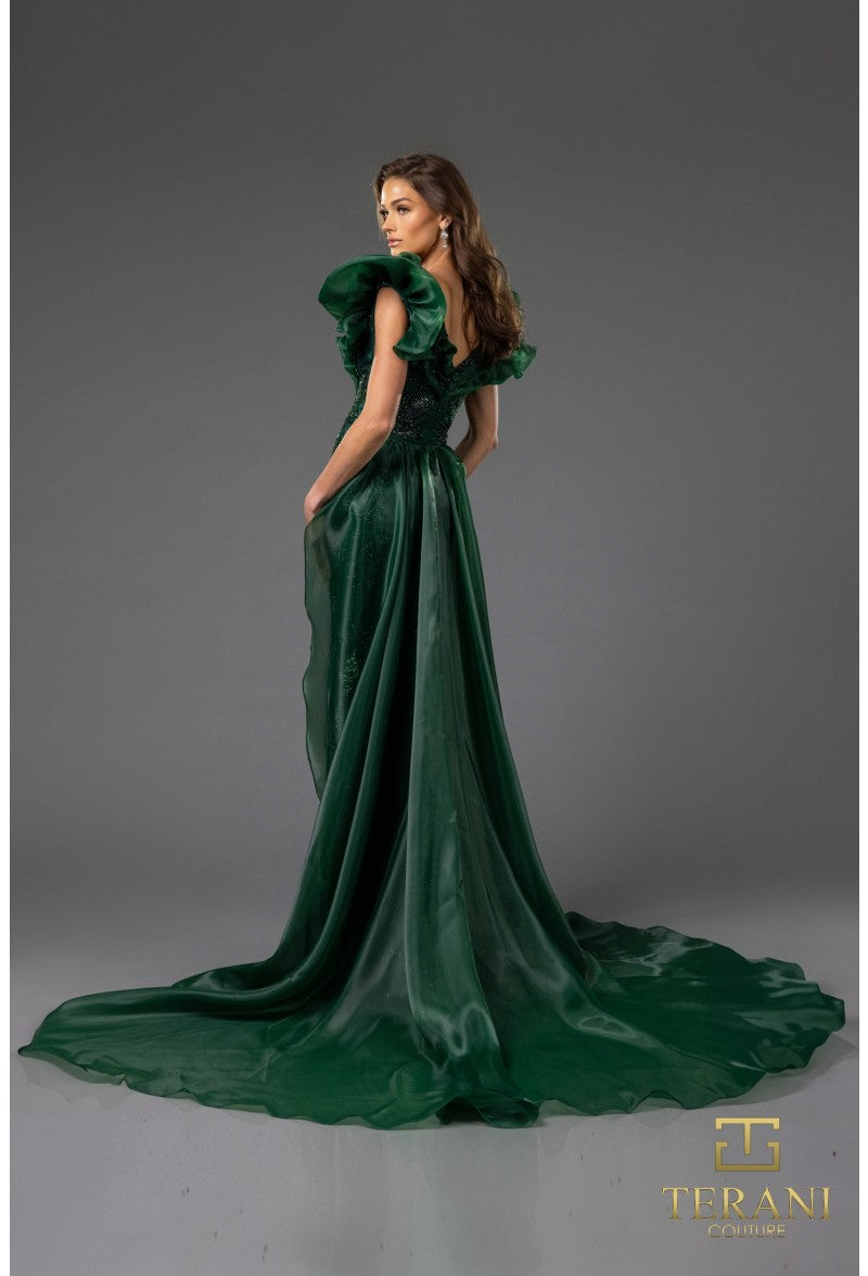 Formal Dresses Fitted Long Formal Overskirt Evening Dress Emerald
