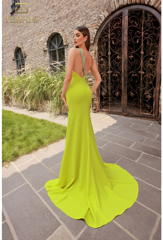 Prom Dresses Beaded Slit Long Formal Fitted Prom Dress Citrine