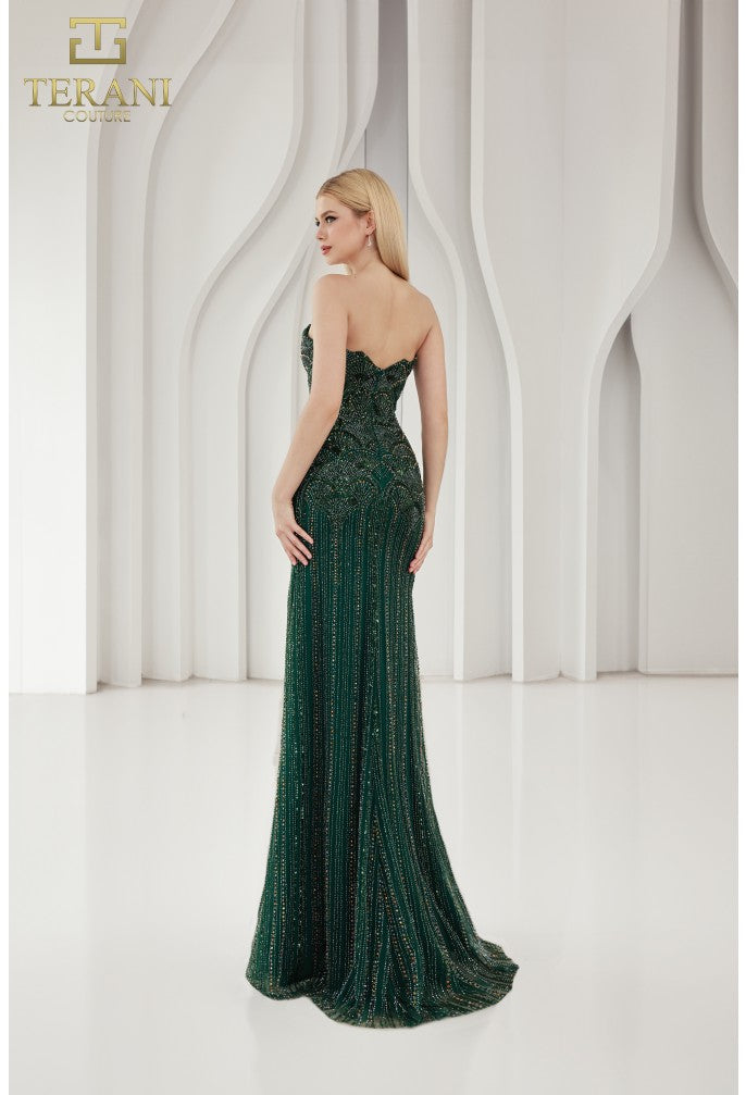 Prom Dresses Beaded Slit Long Formal Prom Dress Emerald