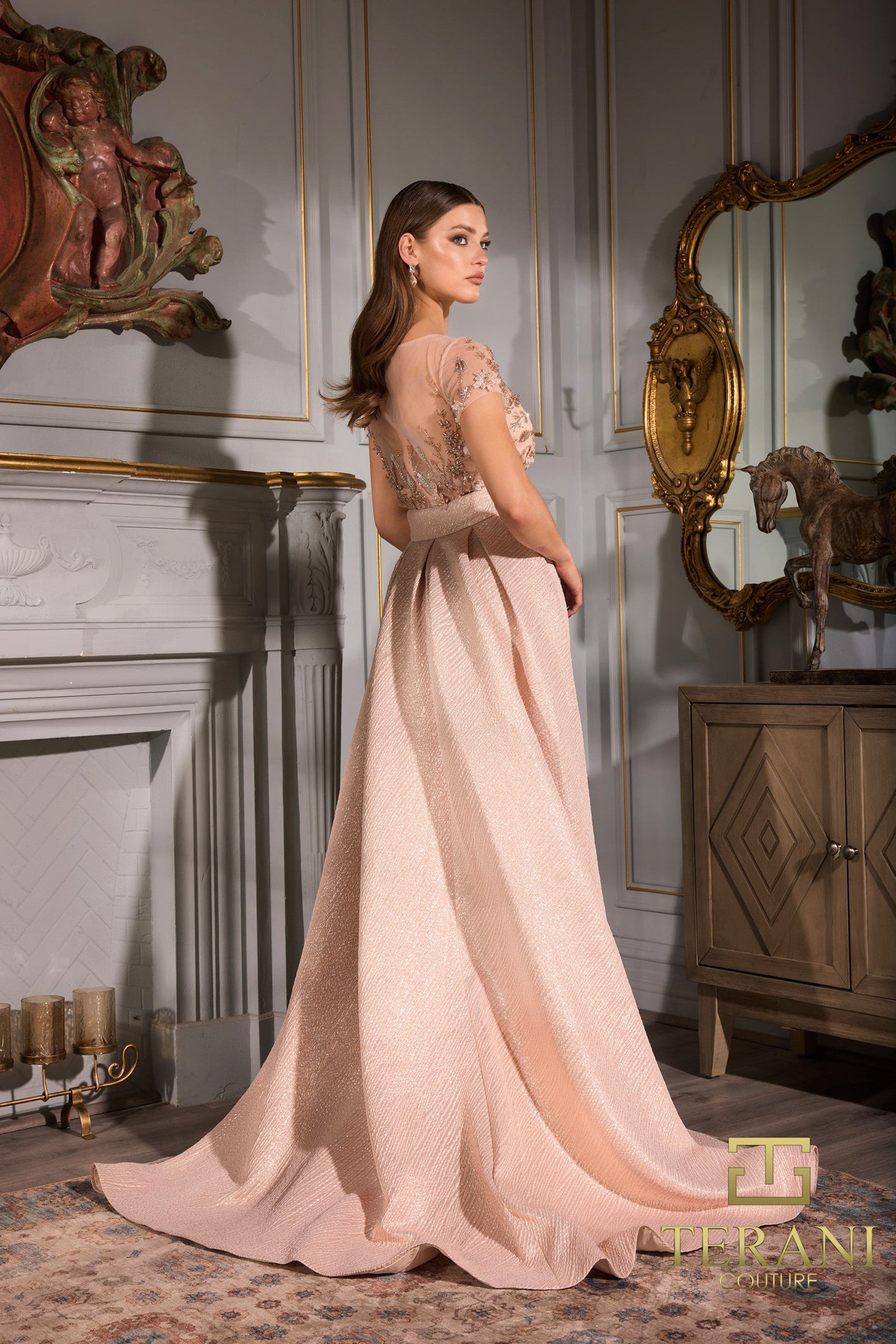 Formal Dresses Fitted Long Formal Overskirt Evening Dress Rose Gold
