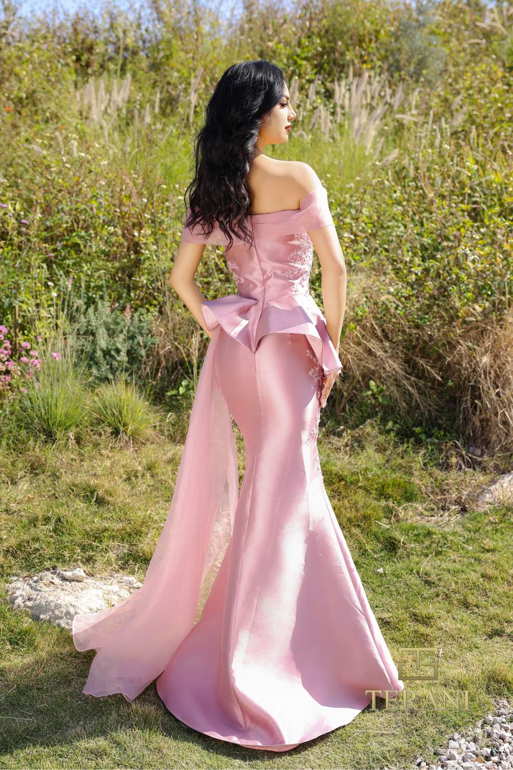 Formal Dresses Fitted Long Formal Peplum Evening Dress Rose