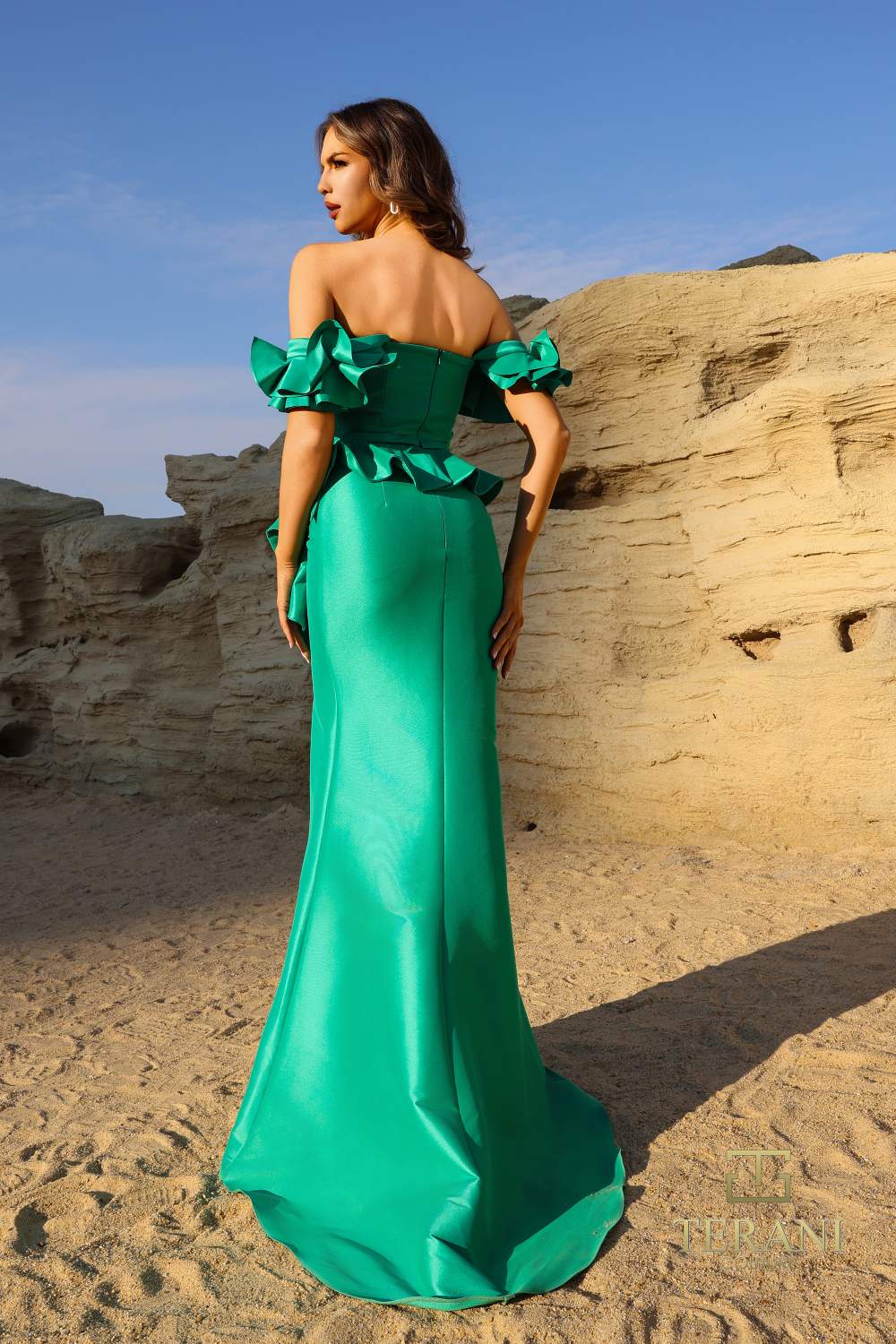 Formal Dresses Long Formal Slit Peplum Evening Dress Emerald