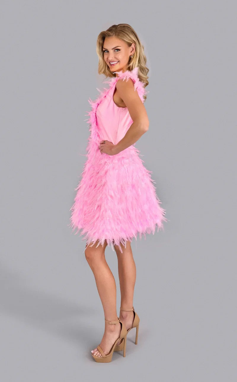 Cocktail Dresses Homecoming Feather Short Cocktail Dress Bubble Gum