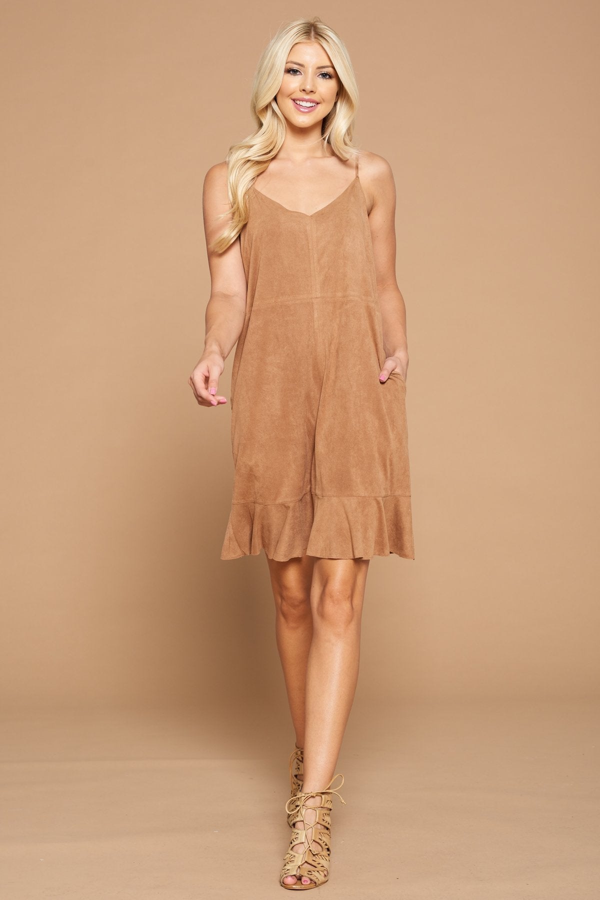 Cocktail Dresses Short Spaghetti Strap Pocket Dress Mocha