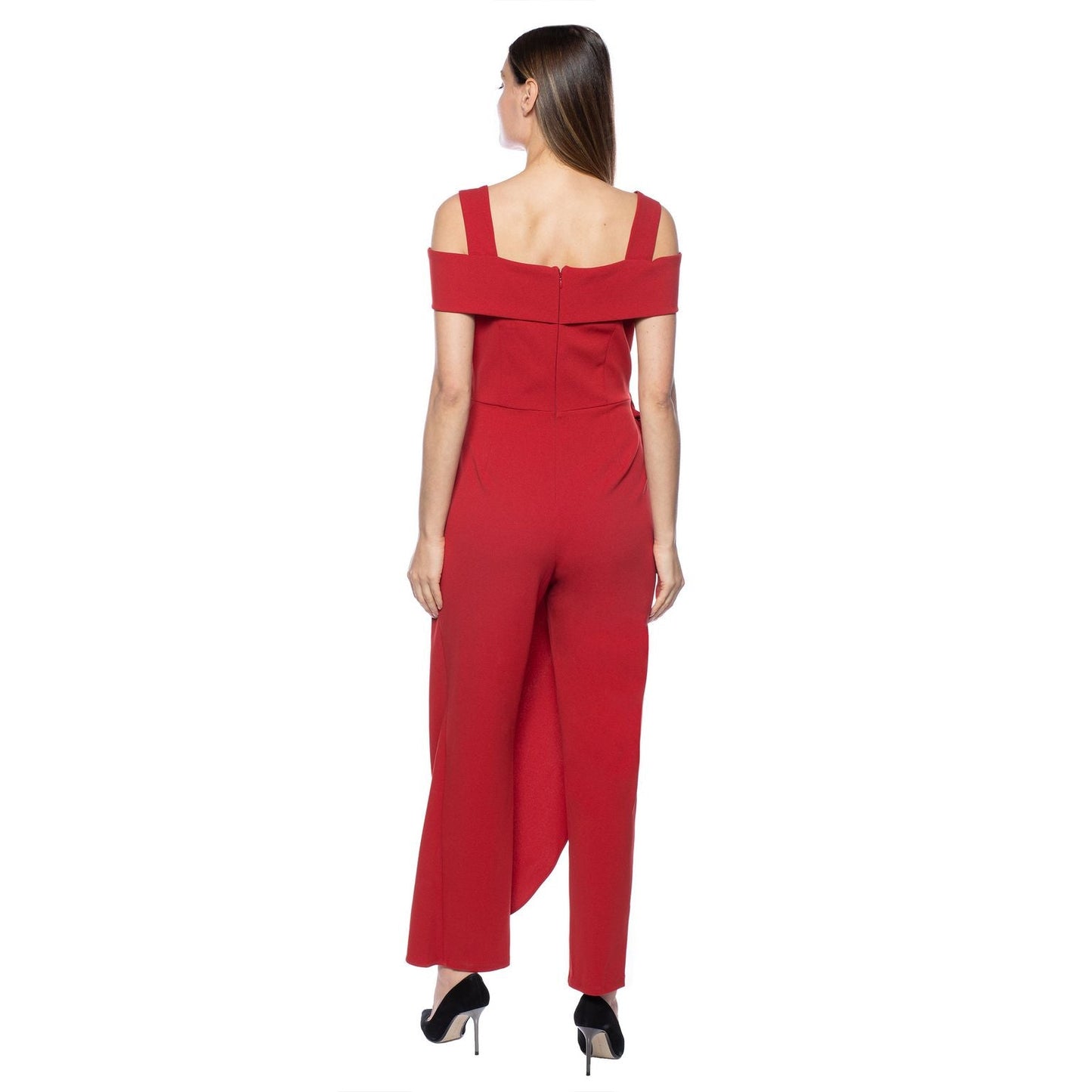 Jumpsuit Off Shoulder Tie Side Faux Sarong Overlay Crepe Jumpsuit Paprika