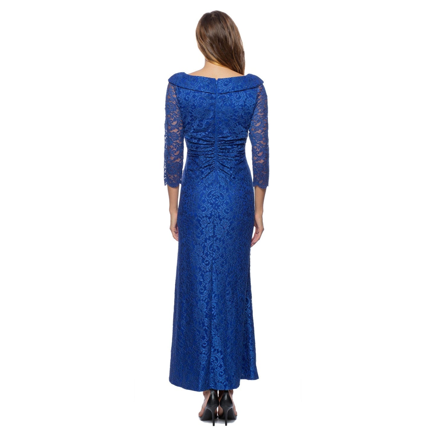 Mother of the Bride Dresses Long V Neck Shirr Lace Dress Royal