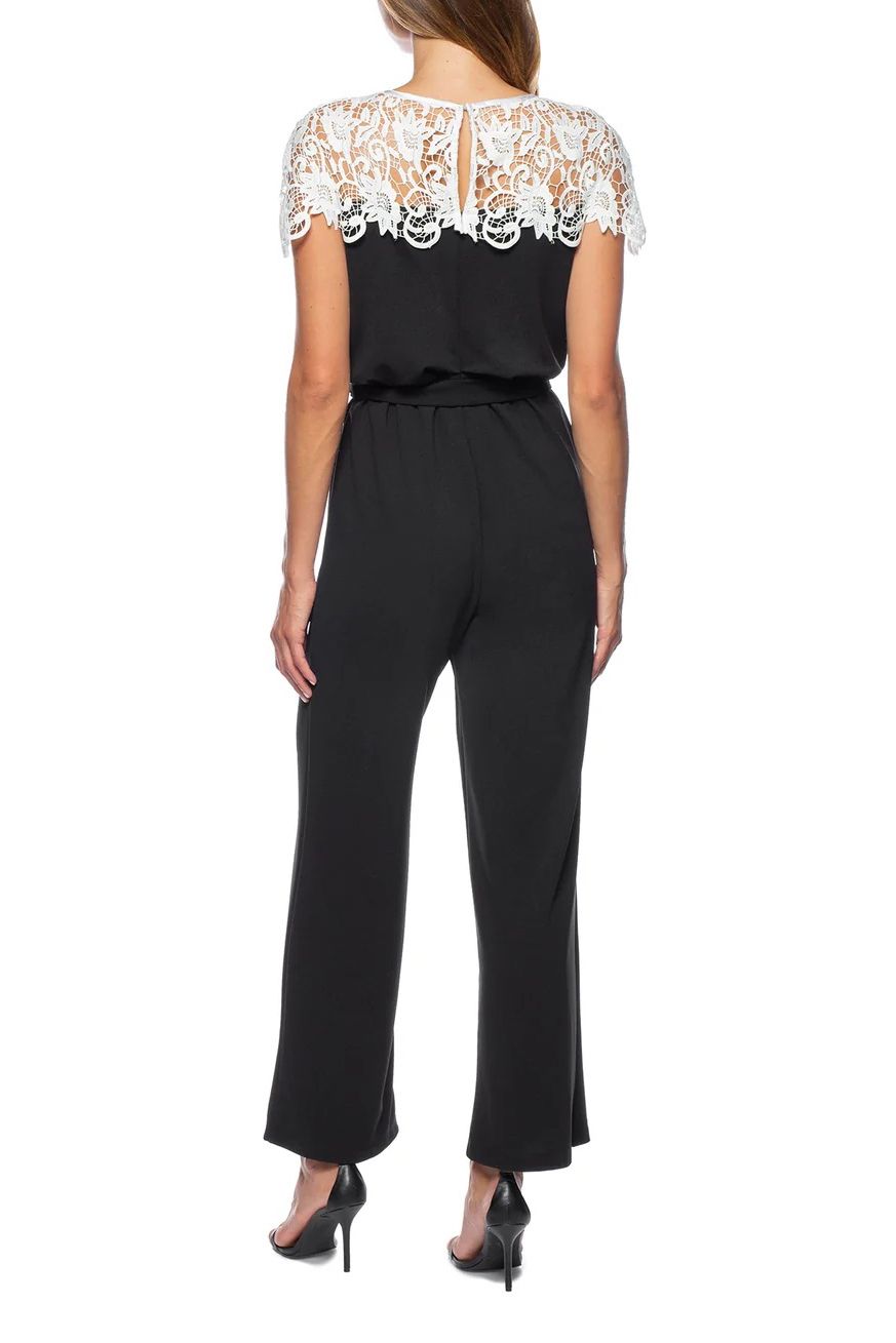 Jumpsuit Illusion Boat Neck Stretch Crepe Jumpsuit Ivory Black