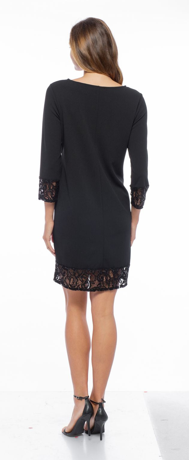 فستان مارينا قصير من الكريب المزين بالترتر بأكمام ثلاثة أرباع