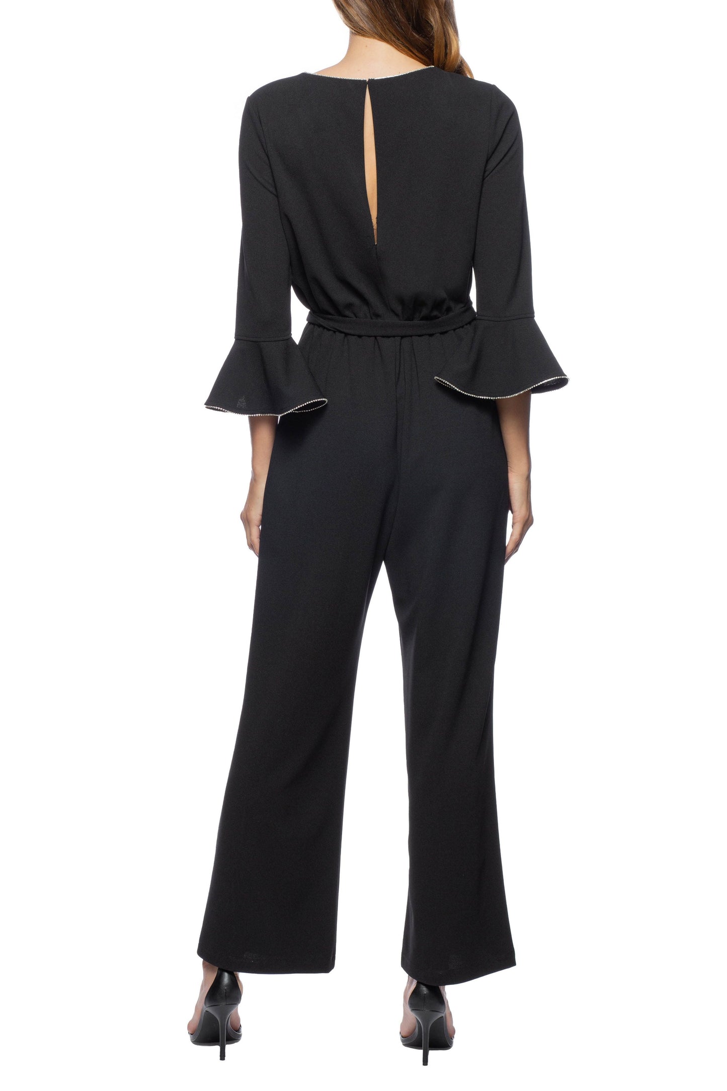 Jumpsuit Embellished Boat Neck Crepe Jumpsuit Black
