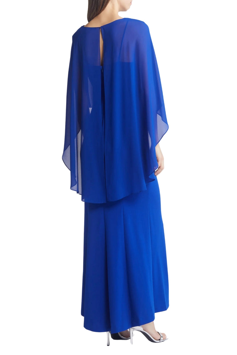 Formal Dresses Long Formal Capelet Evening Dress Cobalt