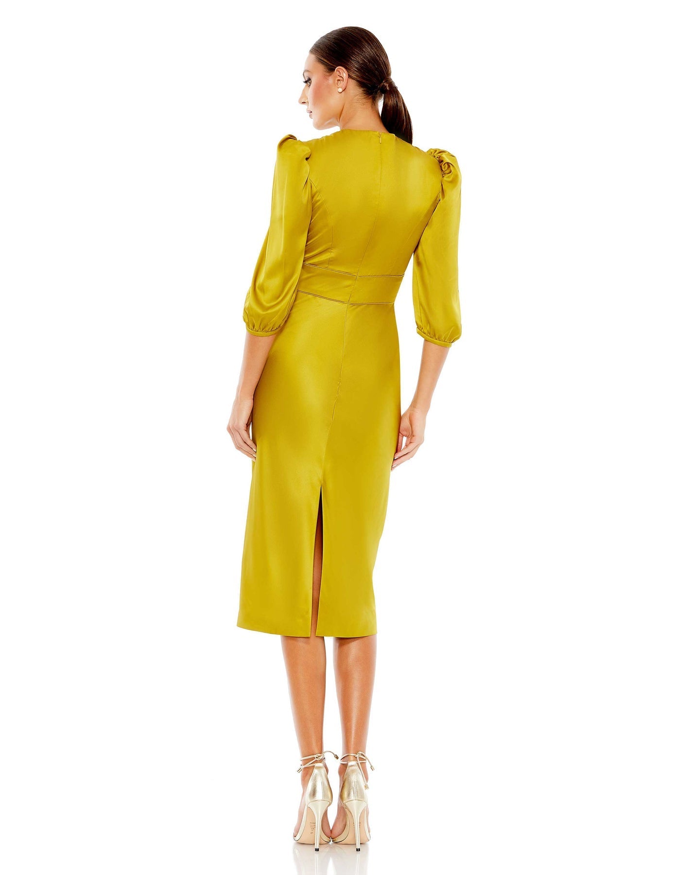 فستان رسمي متوسط الطول بأكمام ربعية من ماك دوجال 26927I، لون شارتروز 14، تخفيضات