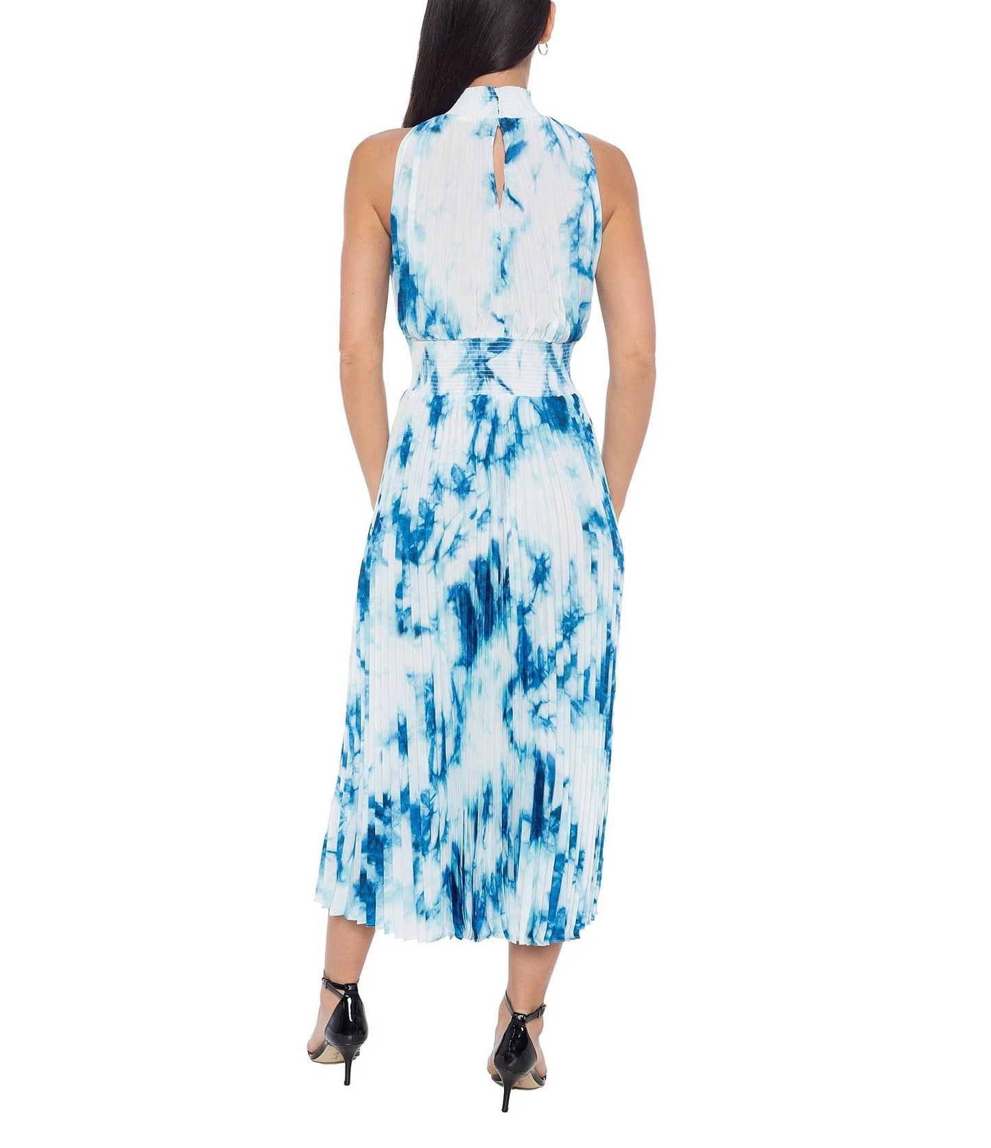 Cocktail Dresses Printed Short Pleated A Line Midi Cocktail Dress Blue/Ivory