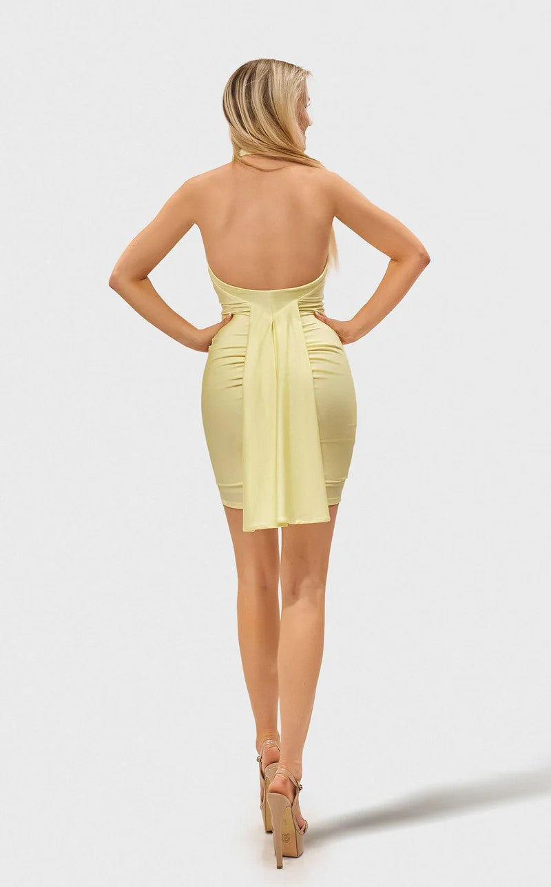 Cocktail Dresses Mini Cocktail Fitted Short Dress Pale Yellow