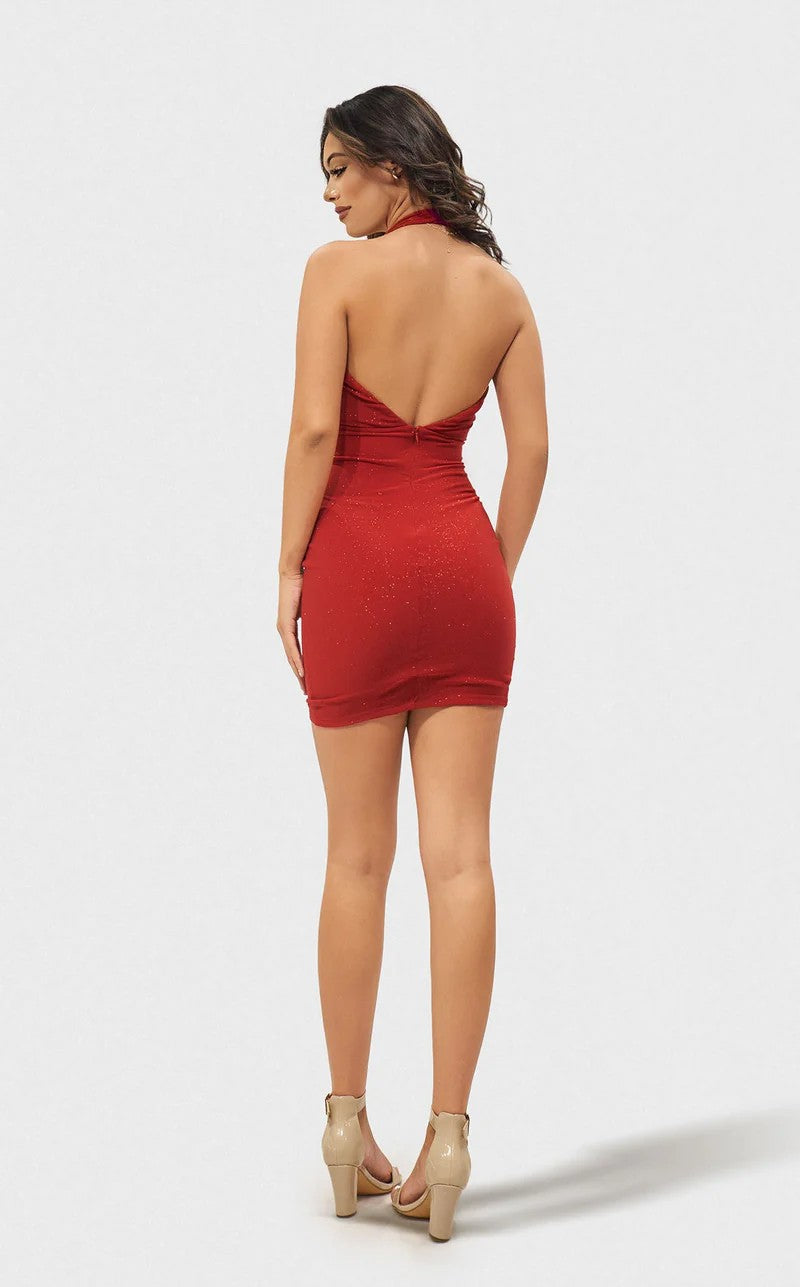 Cocktail Dresses Short Fitted Glitter Mini Cocktail Dress Red