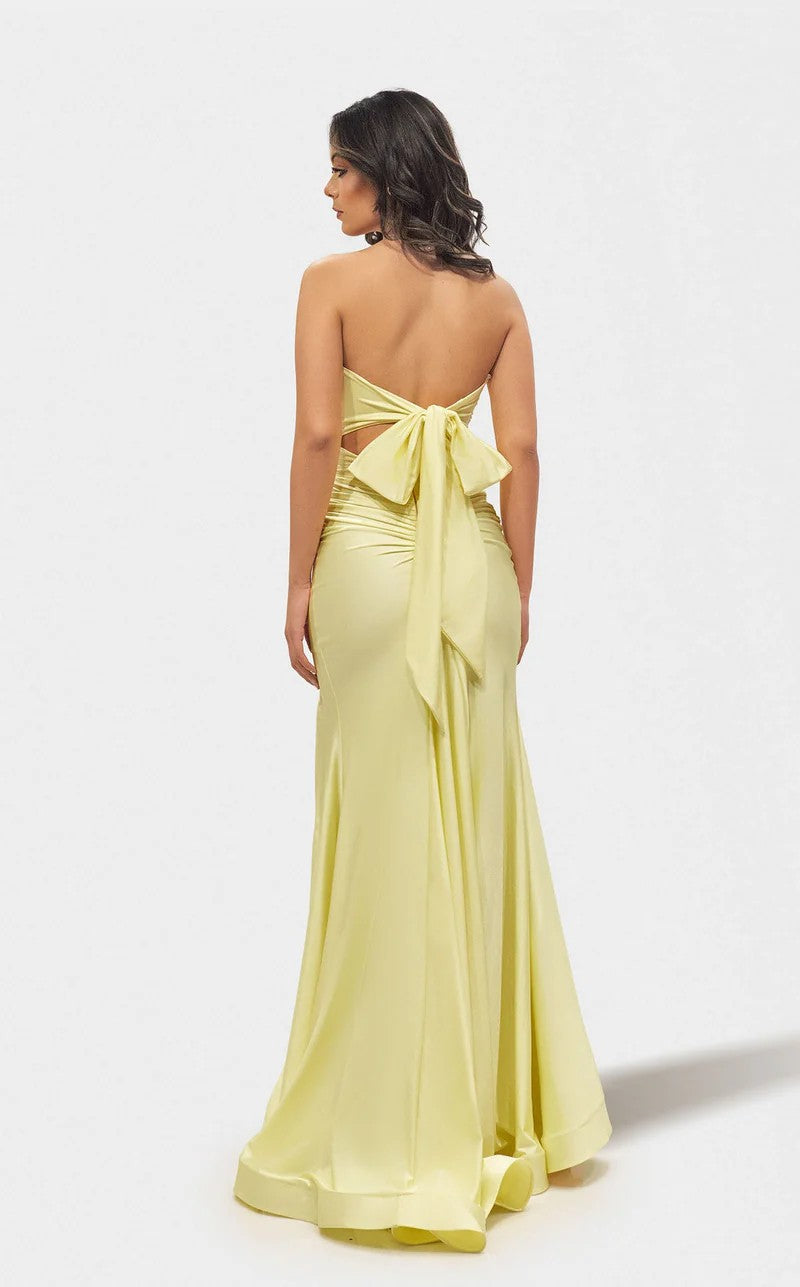 Prom Dresses Prom Fitted Long Formal Slit Dress Pale Yellow