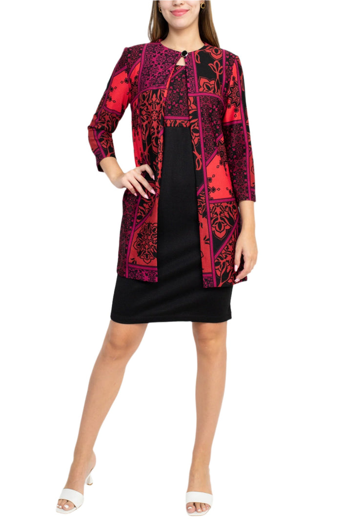Cocktail Dresses Short Cocktail Multi Print Jacket Dress Red Black