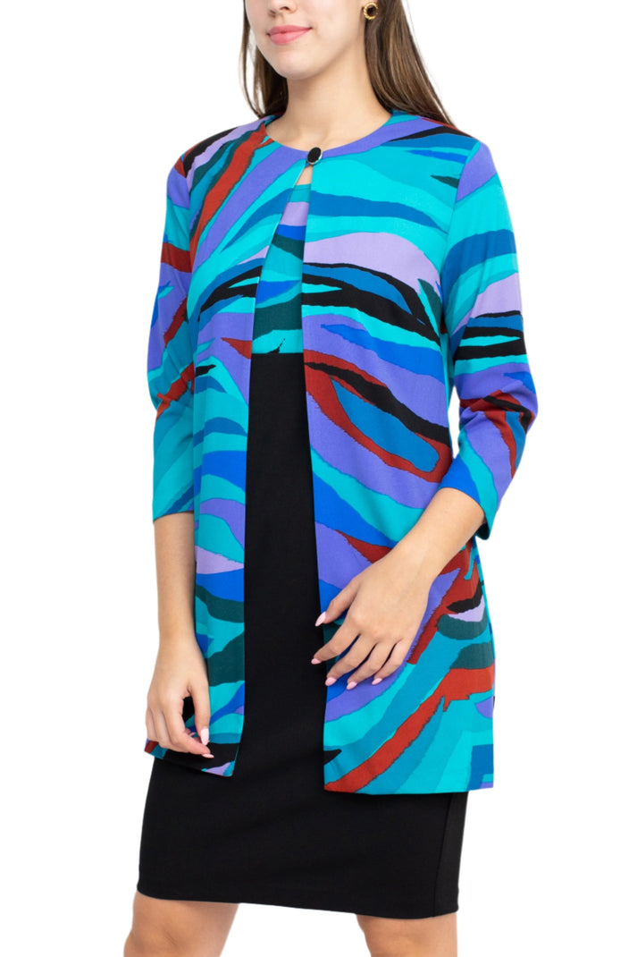 Cocktail Dresses Short Cocktail Multi Print Fitted Jacket Dress Black Teal