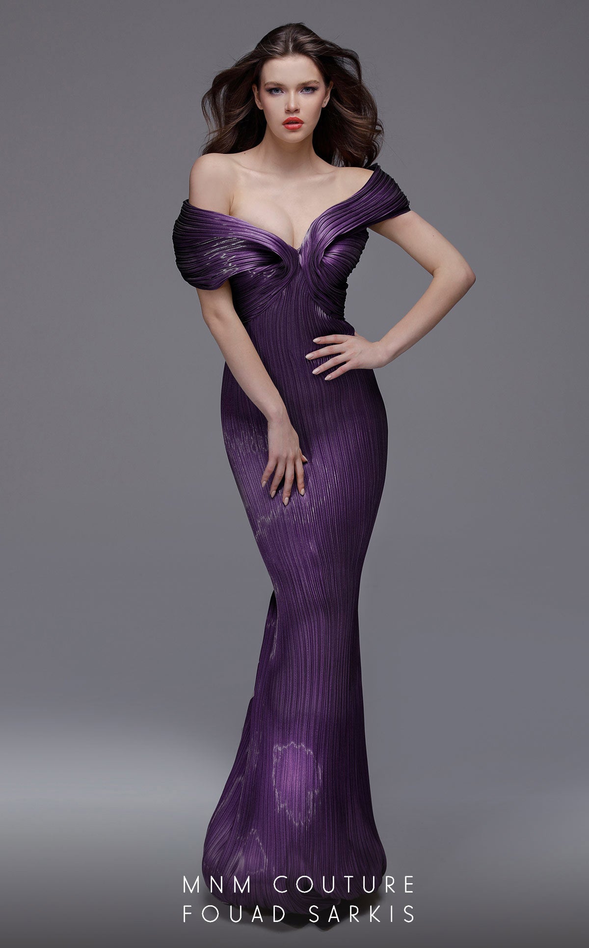 Formal Dresses Pleated Long Formal Metallic Evening Dress Purple
