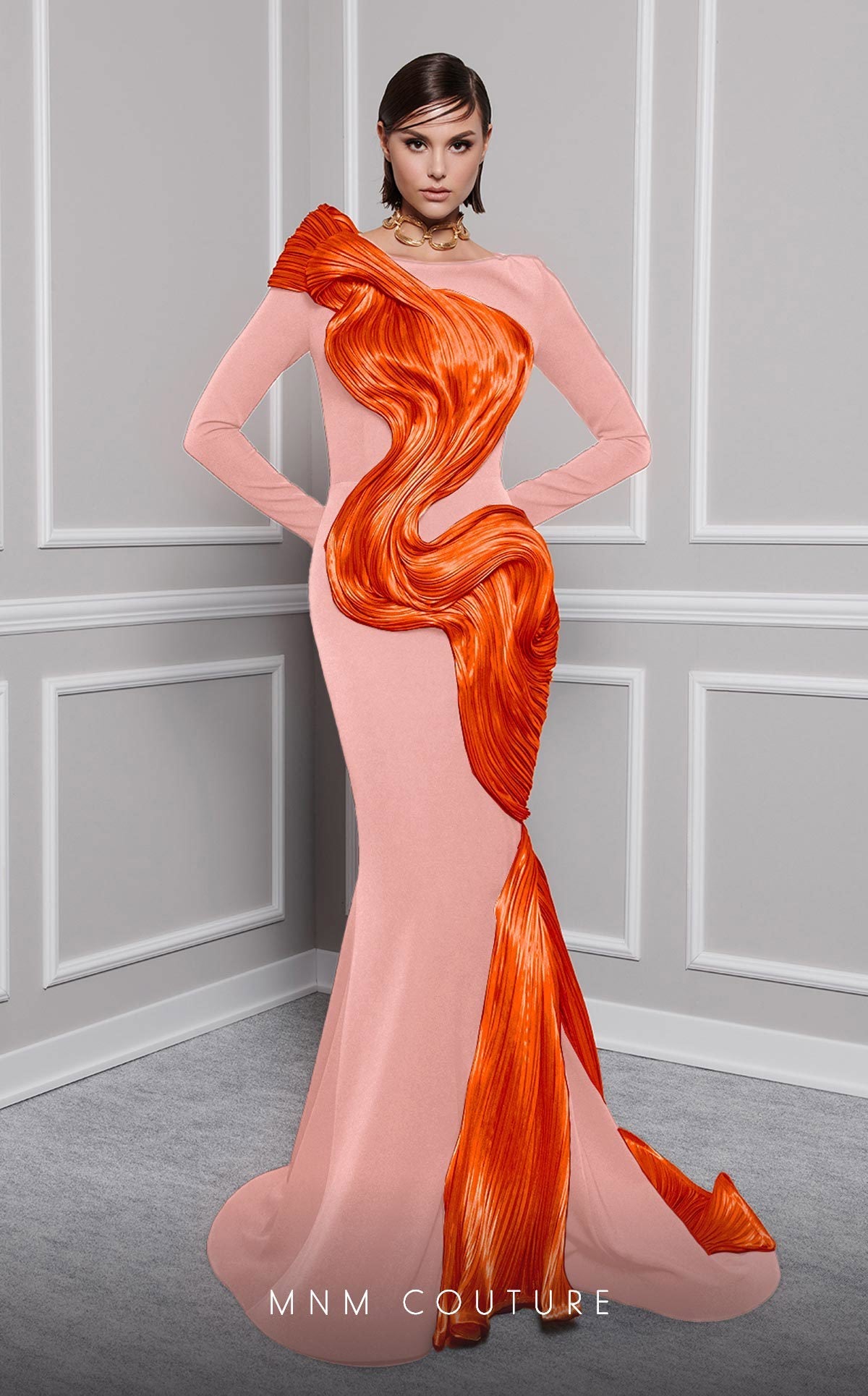 Formal Dresses Long Sleeve Formal Metallic Mermaid Dress Pink Orange