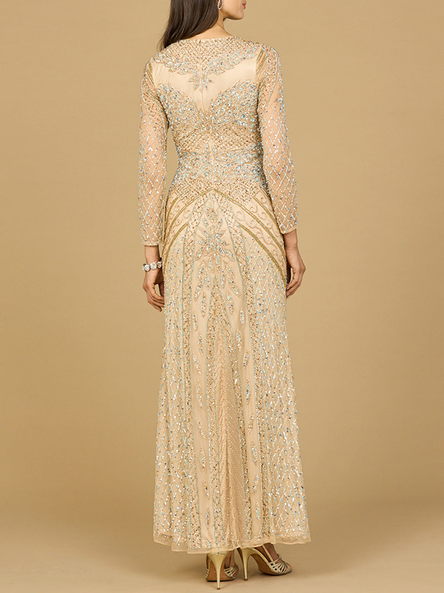Formal Dresses Formal Long Beaded Evening Dress Nude Multi