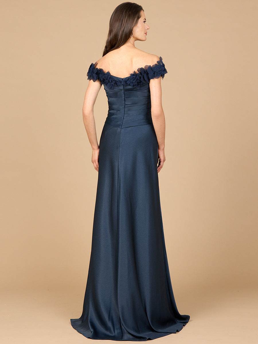 Formal Dresses Long 3D Floral Applique A Line Formal Dress Navy