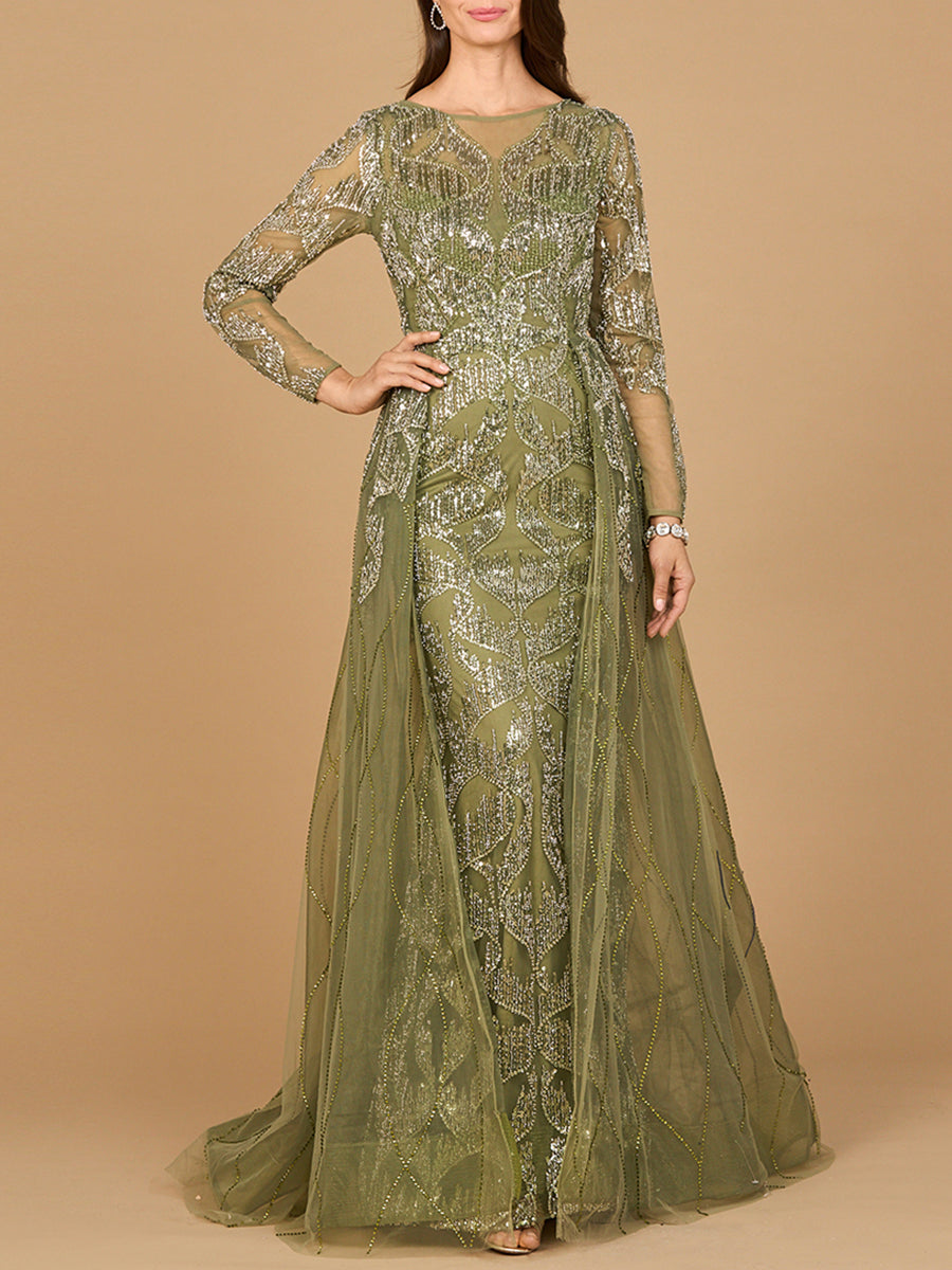 Formal Dresses Long Lace Formal Overskirt Evening Dress Olive