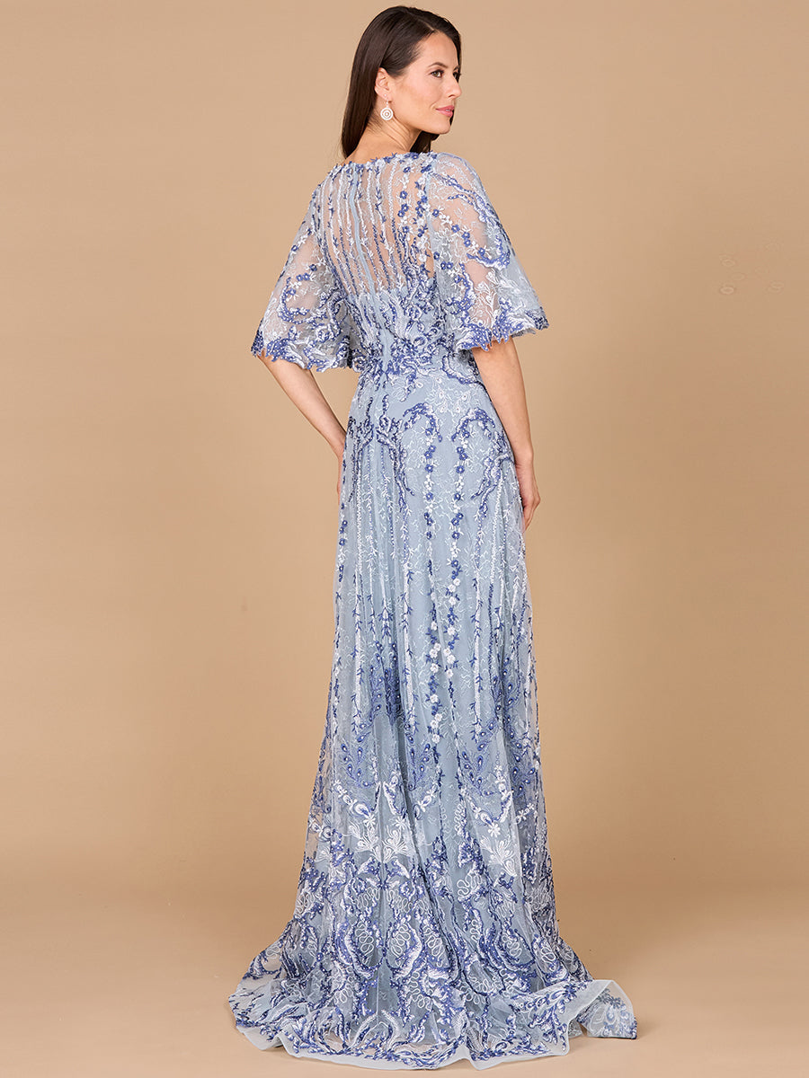 Formal Dresses Long Formal A Line Cape Sleeve Evening Dress Blue