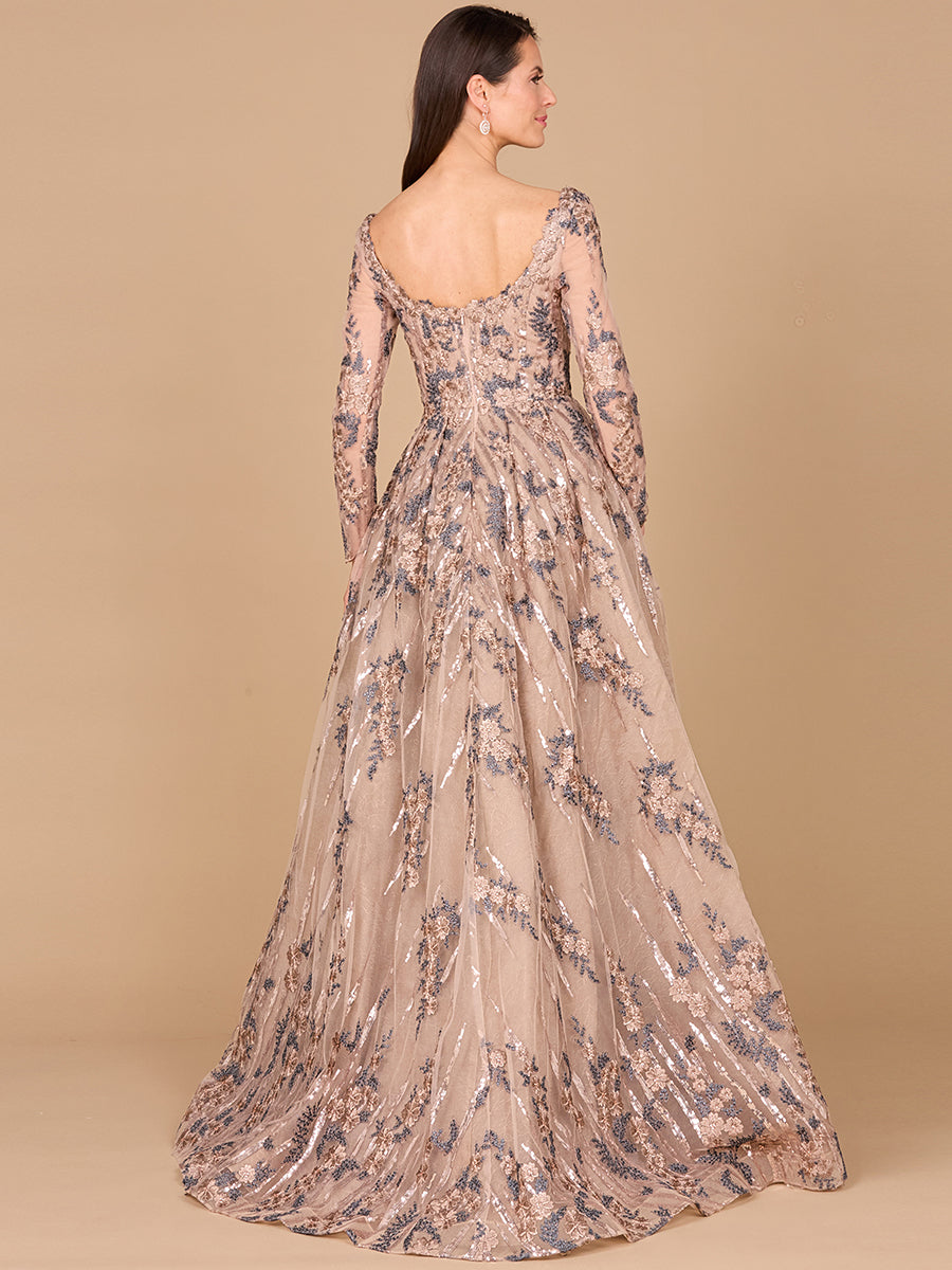 Formal Dresses Long Sleeve Formal Overskirt Evening Dress Tan