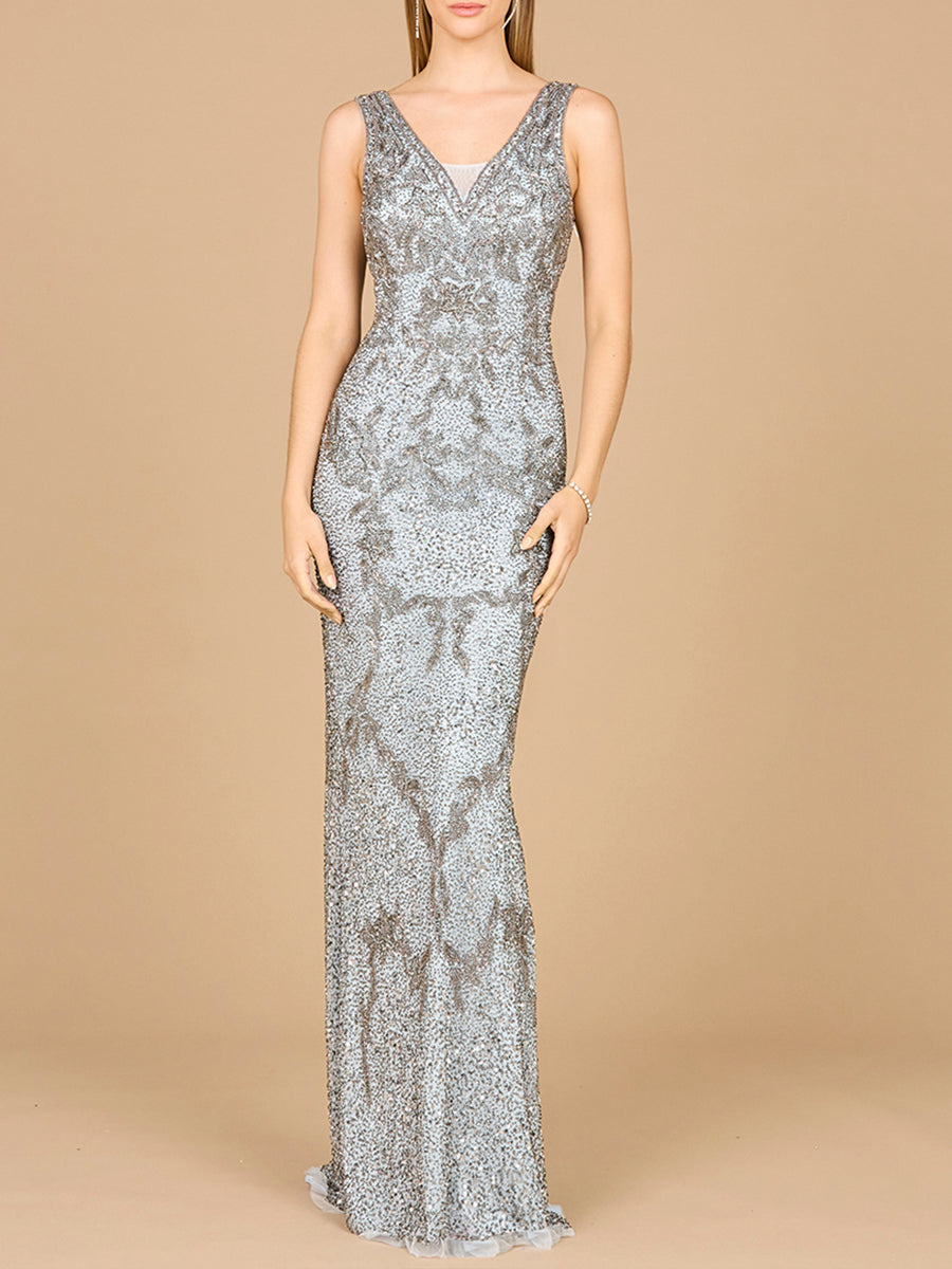 Formal Dresses Beaded Sequin Long Formal Dress Slate