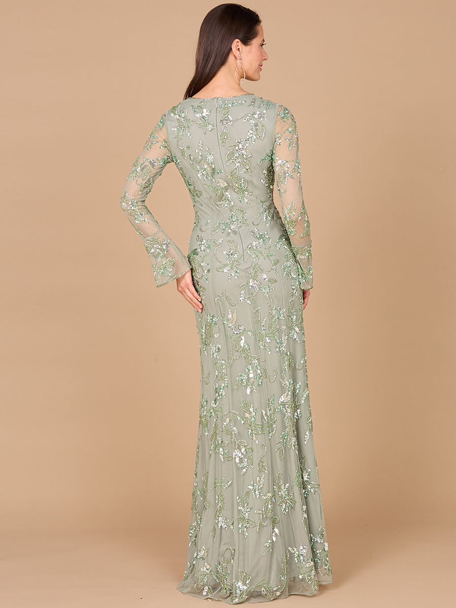 Formal Dresses Beaded Long Sleeve Evening Formal Dress Dusty Mint