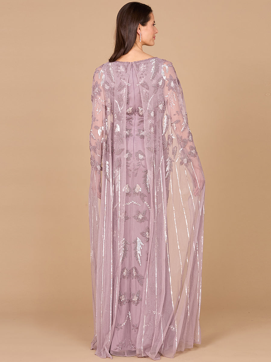 Formal Dresses Long Formal Beaded Cape Evening Dress Dusty Lavender