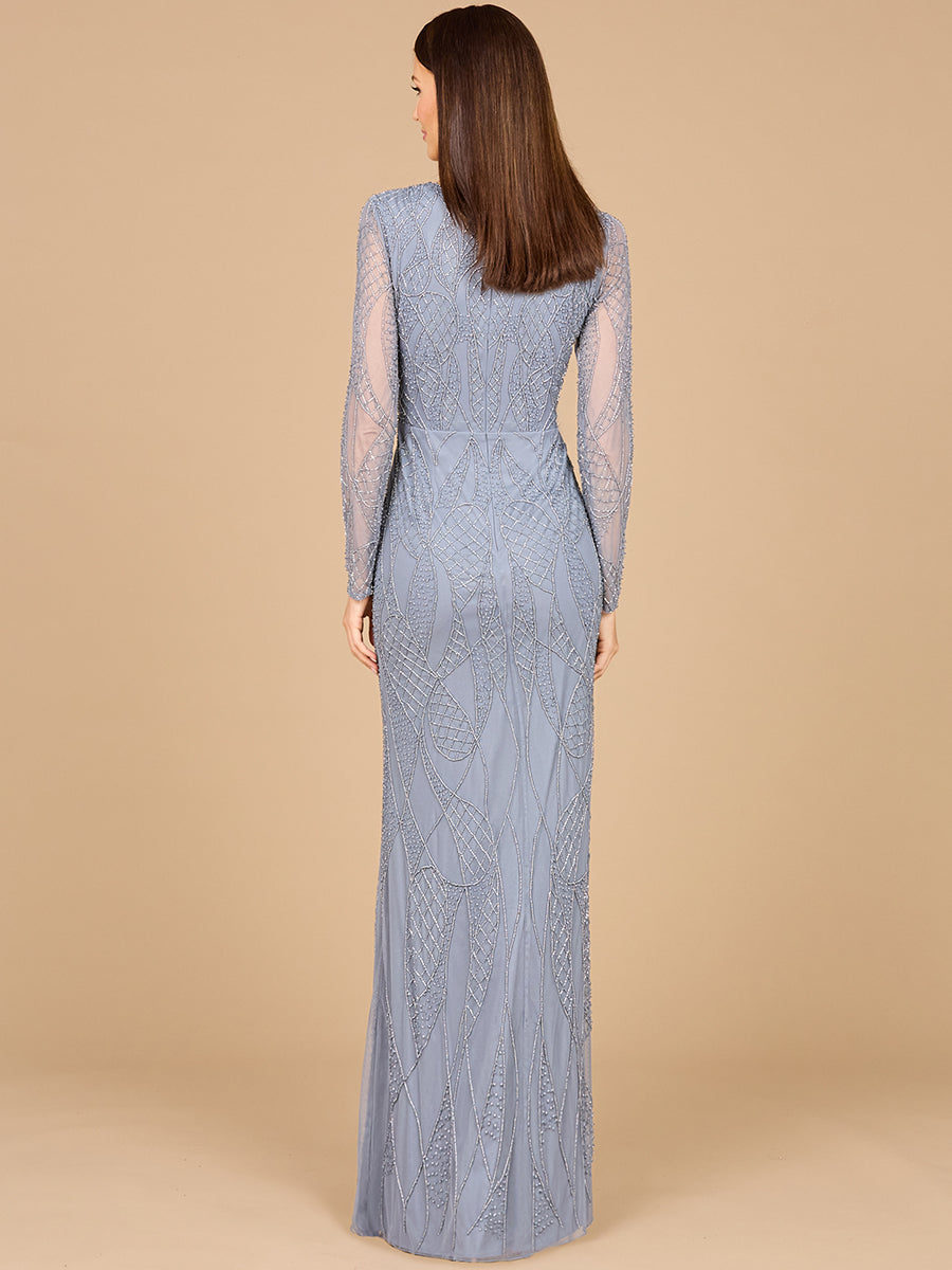 Formal Dresses Beaded Long Sleeve Formal Sequin Evening Dress Dusty Periwinkle