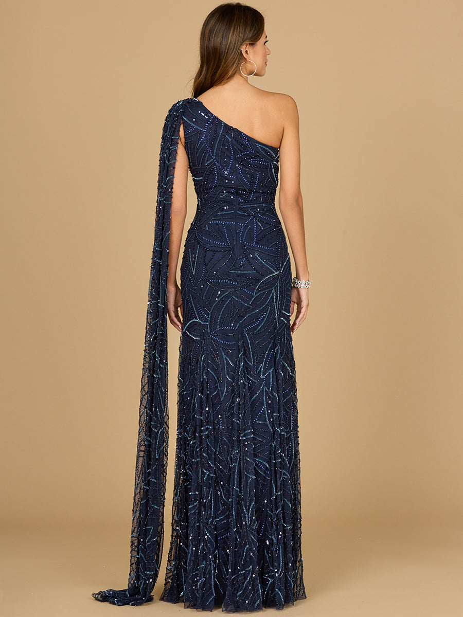 Formal Dresses Long Mermaid Formal Beded Cape Sleeve Evening Dress Navy