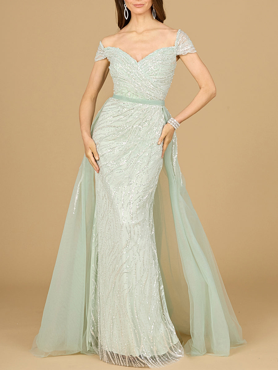 Formal Dresses Beaded Long Formal Overskirt Evening Dress Dusty Sage